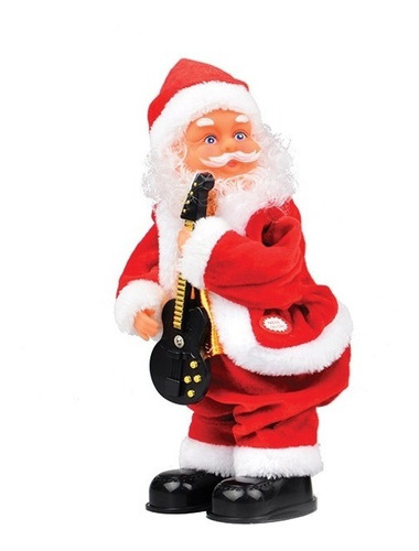 Papai Noel Musical Guitarra Preta Enfeite Decoração