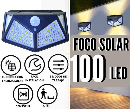 Imagen 5 de 10 de Focos Exteriores 100 Led Solar X5 + 1 Gratis Luz Fija Sensor