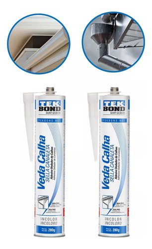 Kit 2 Veda Calha Transparente 280g 300ml Tekbond