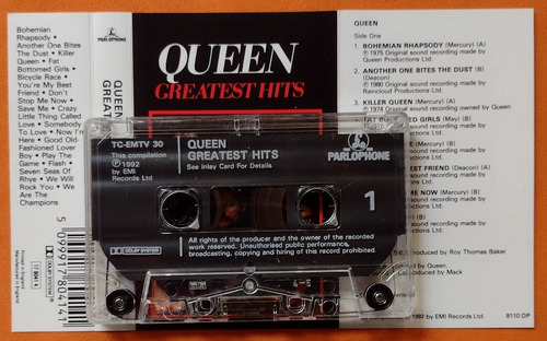 Fita Cassete Queen Greatest Hits 1992 Made In England K7 (Usado)