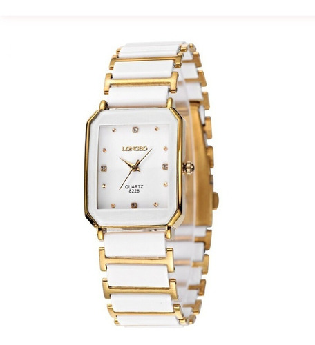Relógio Feminino Longbo Branco Dourado Cerâmico Modelo 8145