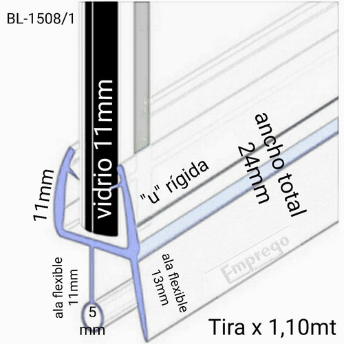 Burlete Para Mampara Inferior Puerta Pivotante 11mm(1.10 Mt)