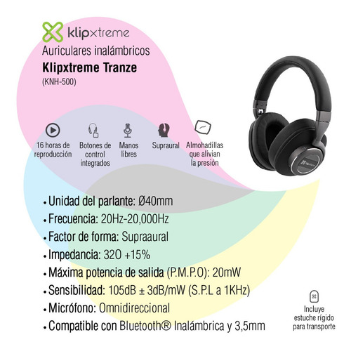 Imagen 2 de 5 de Auricular Klipxtreme Inalámbrico Tranze Knh-500 Canc Ruido