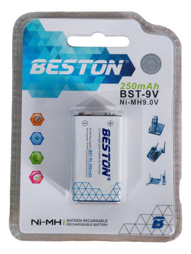 Batería Pila 9v Voltios 250mah Recargable Beston Original