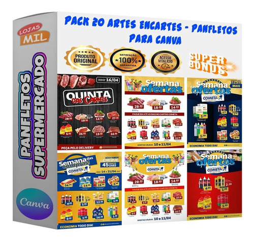 Pack Canva Encartes Supermercado Flyer Panfletos Editáveis