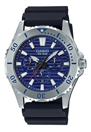 Reloj Casio Análogo Mtd-1086-2avdf Hombre Color de la correa Negro Color del bisel Plata Color del fondo Azul