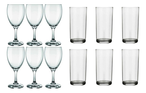 Set 6 Copas Vino 300ml + 6 Vasos Agua 300ml 