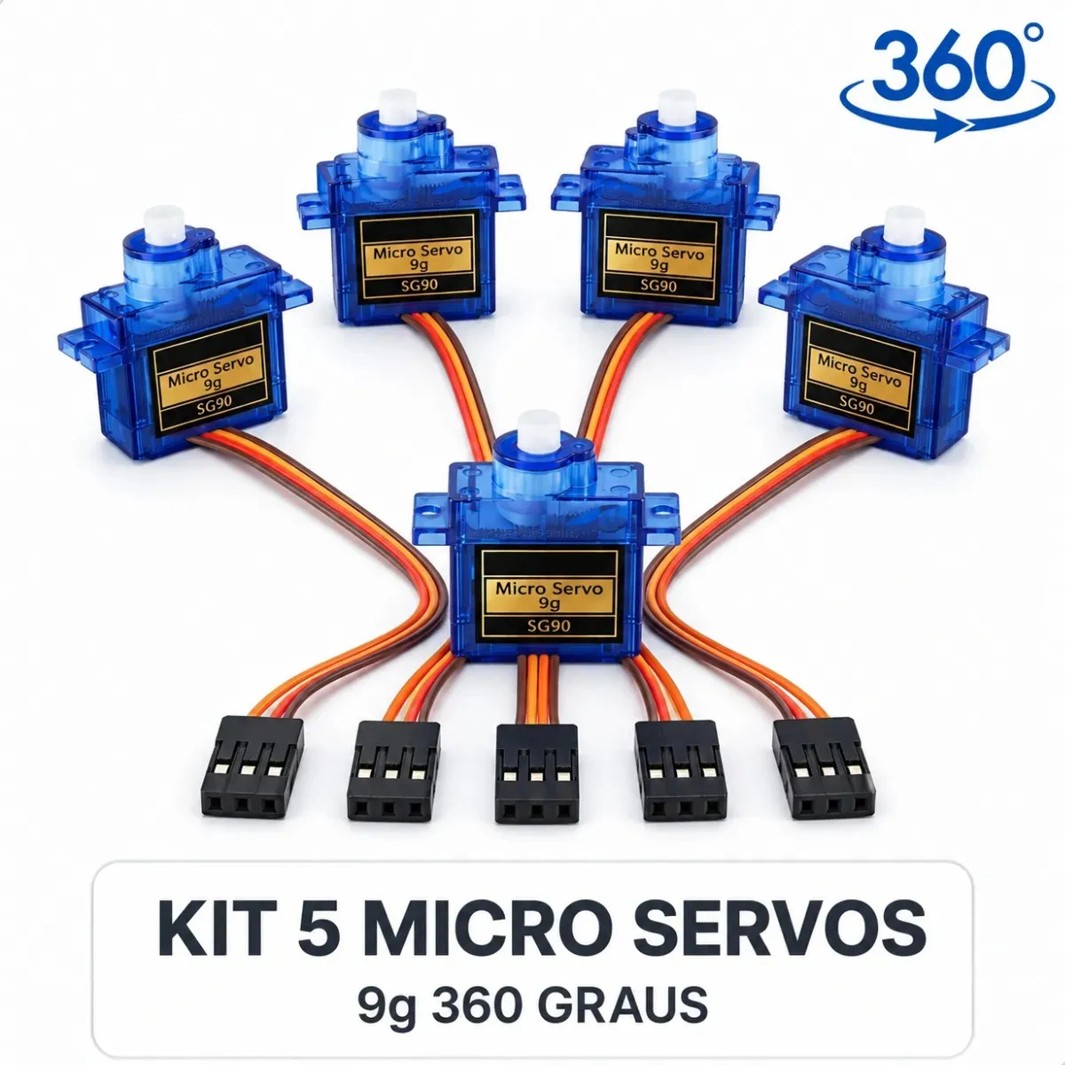 Servo 9g Sg90 360 Graus 9 Gramas Robótica Arduino Kit 5 Unidades