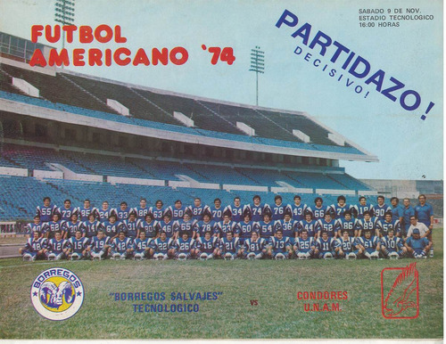 Futbol Americano Programa 1974 Borregos Vs Condores