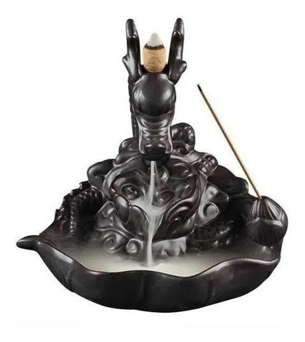 Incensário Cascata Dragão Preto Olhos Vermelhos Zen Luxo