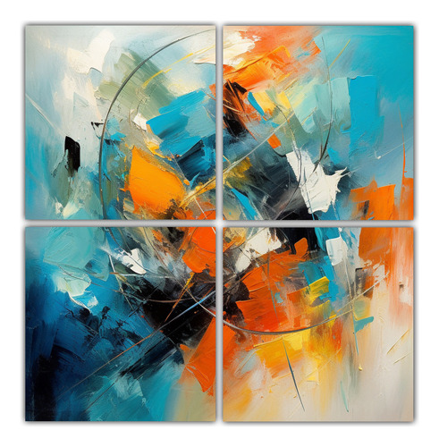 120x120cm 4 Cuadros Acuarela Full Color Abstract Art Flores