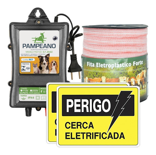 Kit Cerca Pet Eletrificador Pet0100 + 200m Fita Elétroplásti