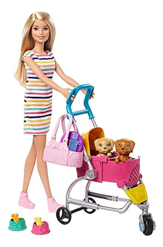 Barbie Stroll? N Play Pups Playset Con Muñeca Barbie Rubia (