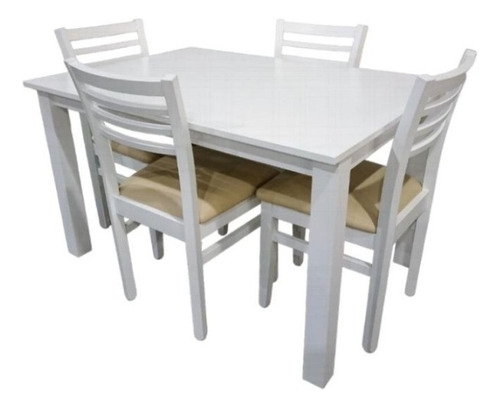 Juego Comedor Mesa Mdf 1,30cm + 4 Sillas Blancas Tapiz Crudo