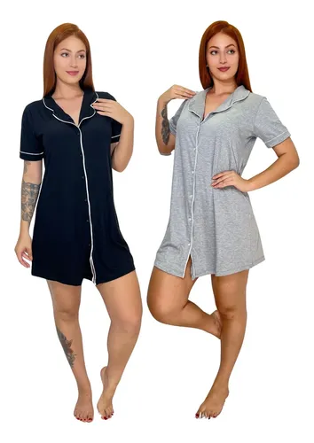 Kit 2 Camisola Feminina Amamentação Maternidade Com Botões