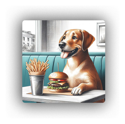 Mousepad Perro Comiendo Una Hamburguesa En Resto