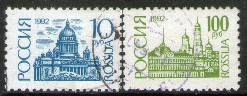 Rusia 2 Sellos Usados Catedral San Petersburgo, Kremlin 1992