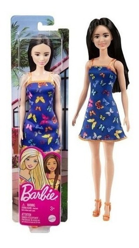 Muñeca Barbie Basica Pelo Negro Con Vestido De Moda Mattel