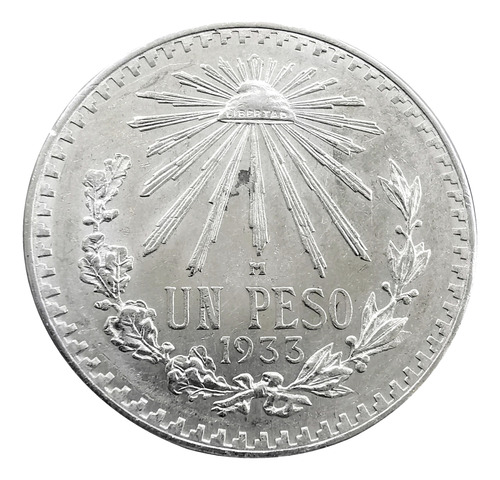 Moneda Un Peso Resplandor 1933 Plata Ley 0.720 En Capsula