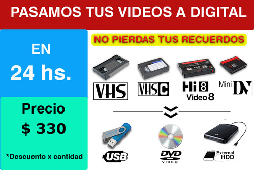 Pasaje Vhs, Dvd, Vhs-c, Hi 8, Mini Dv  A Formato Digital