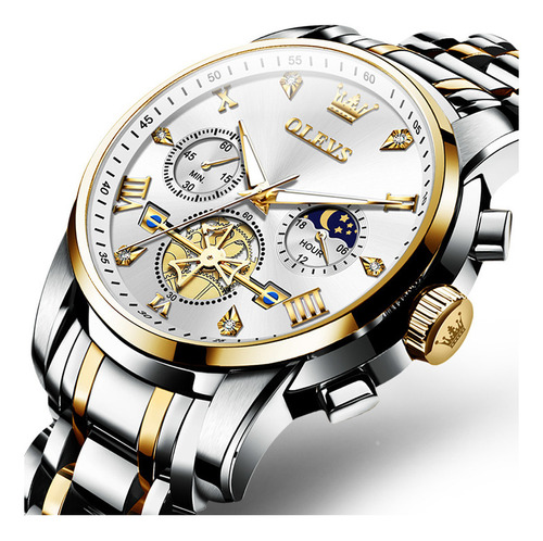 Reloj De Cuarzo Olevs Luminous Business Con Cronógrafo Color Del Fondo Silver Golden White