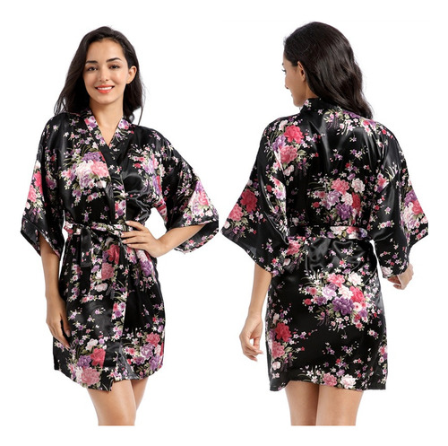 Bata De Novia Dama Con Estampado De Flores Satin De Honor
