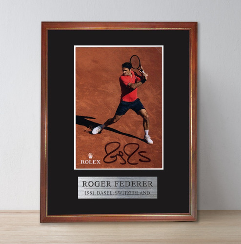 Roger Federer Foto Autografo Y Placa En Cuadro Para Colgar