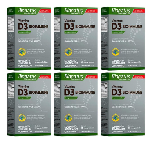 6cx Bionatus Vitamina D3 Bioimmune C/ 30 Comprimidos Cada