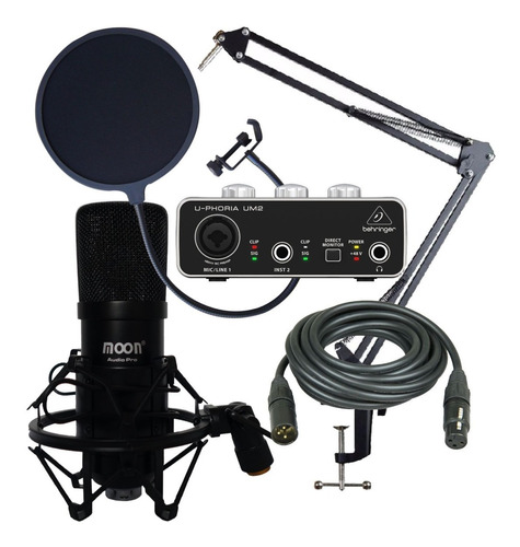 Kit Grabación Behringer Um2 Microfono Brazo Antipop Cable