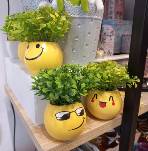 Maceta Emoji Con Planta Artificial