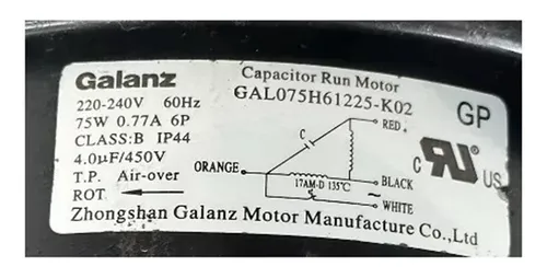 Motor Condensadora Ar Elgin York Philco Gal075h61225-k02 Motor Condensadora Ar Elgin York Philco Gal075h61225-k02