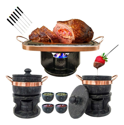Fondue 30cm Retangular + 2 De 500ml + 6 Garfos + 4 Tigelas