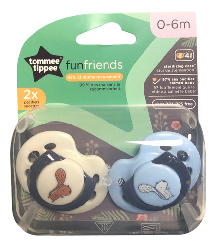 Chupetes Tommee Tippee Fun Friends | 0-6 Meses | 2 Unidades