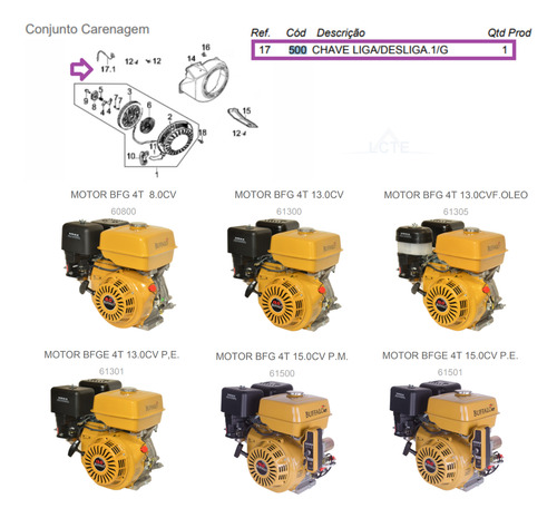 Kit 2un Chave Liga/desliga Motor 5.5/6.5/7/8/13/15hp-500