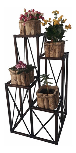 Floreira Chão Escada Rustica Ferro Vasos Planta Simples