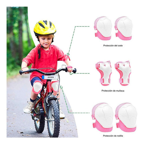 Set De Protección Niñas Rosado Rodillera Codera Muñequera