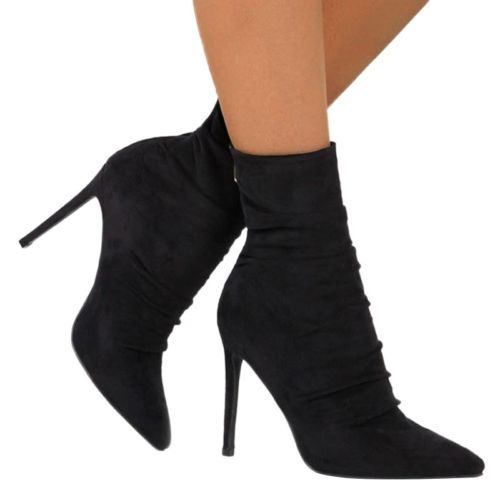 Usa Suede Womens Cremallera Stiletto Botas Puntiagudo Tacón