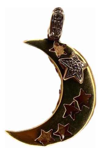 Pingente Lua Em Ouro Amarelo 18k E Diamantes
