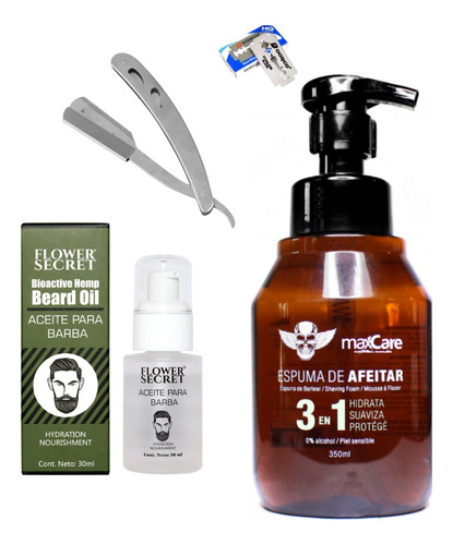 Kit Barberia Espuma + Navaja + Hojas De Afeitar + Aceite 