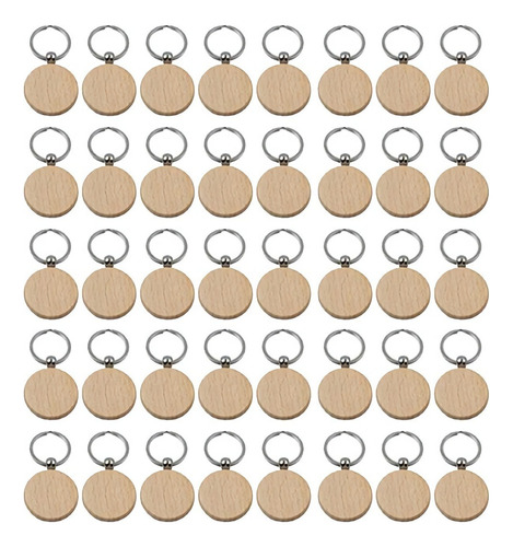 40 Unidades De Chaveiro Redondo De Madeira Em Branco Diy Cha