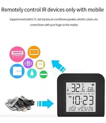 Imagem 4 de 9 de Sensor Temperatura Umidade Wifi C/emissor Ir Tuya Smart Life