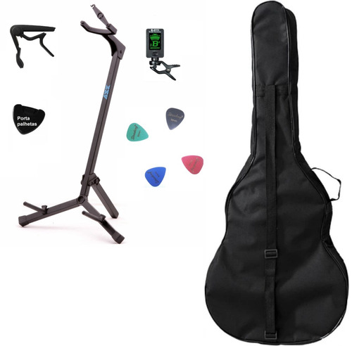 Suporte Violão + Portapalhetas + Afinador + Braçadeira + Bag