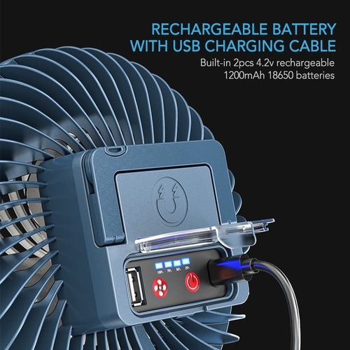 . Mini Ventilador Portátil For Acampar Con Linterna Led