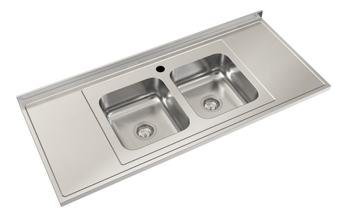 Mesada Acero Inox Johnson Bacha Doble C37 Centro 160x61 Cm