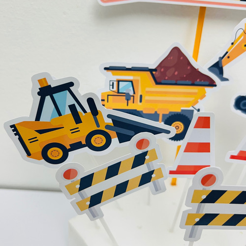 Cake Toppers Máquinas Construcción 2d Amarillo Máquinas