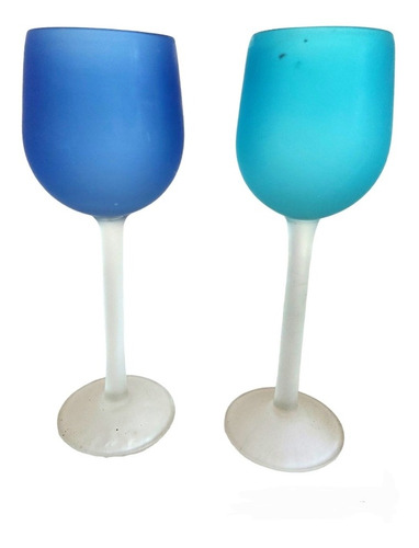 Duas Taças Azuis Para Vinho Água Castiçal Enfeite Decoração 