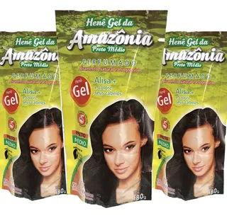 Kit C/ 3un Henê Da Amazônia Em Gel Preto Médio 180g Div Dama