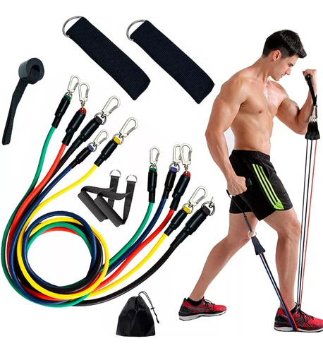 Kit Elástico Extensor 11 Peças Treinamento Pilates Fitness