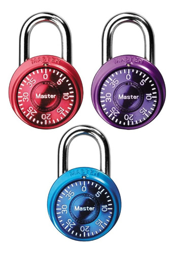 Pack Candado De Combinación Master Lock Azul Morado Y Rojo Color Violeta rojo y azul