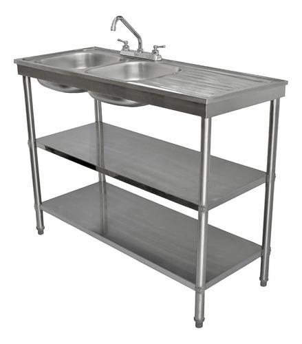 Fregadero Doble Acero Inoxidable Izquierdo 2 Entrepaños Color Metalico